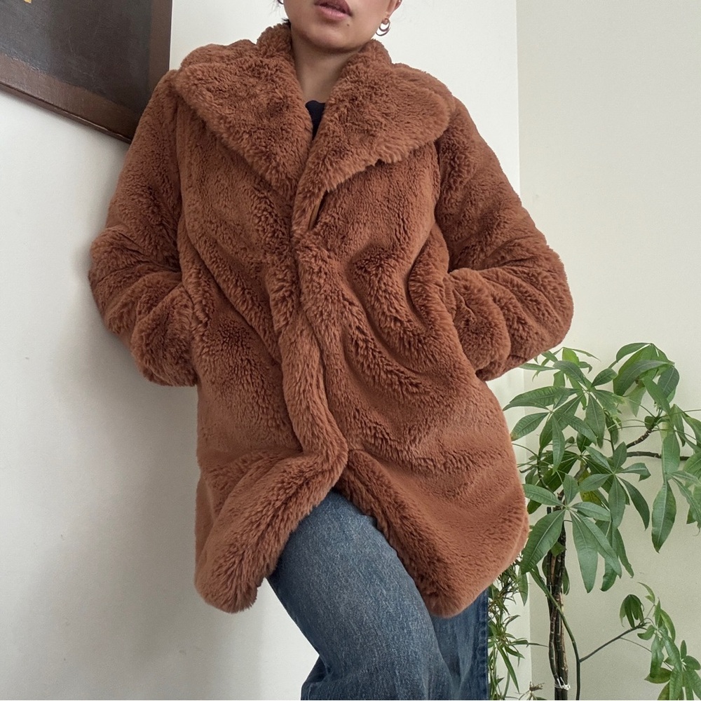 Zara outerwear soft brown fluffy faux fur coat jacket
